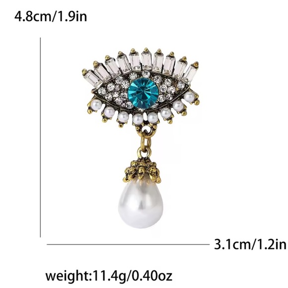 Azure Eye of Elegance Pearl Gold Brooch - Picture 5 of 5